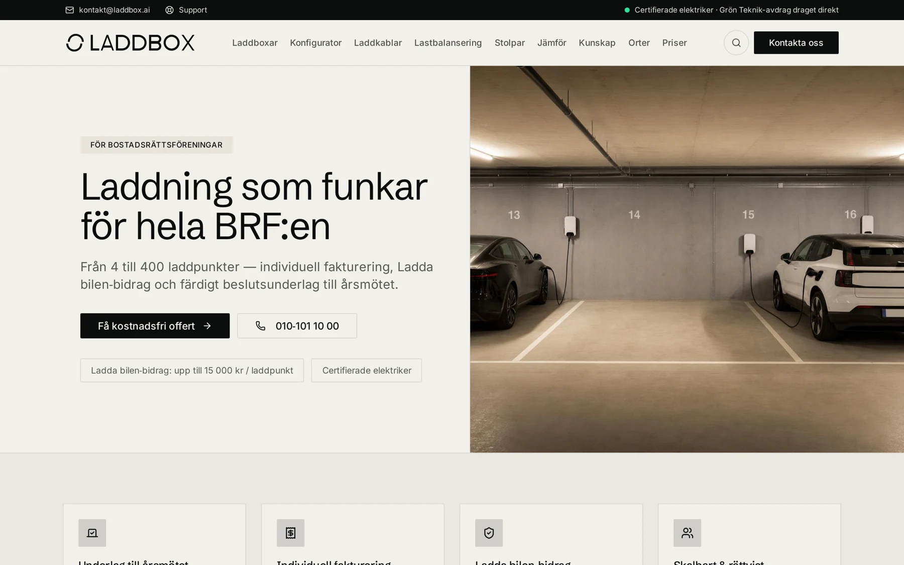 Laddbox.ai segmentsida för bostadsrättsföreningar