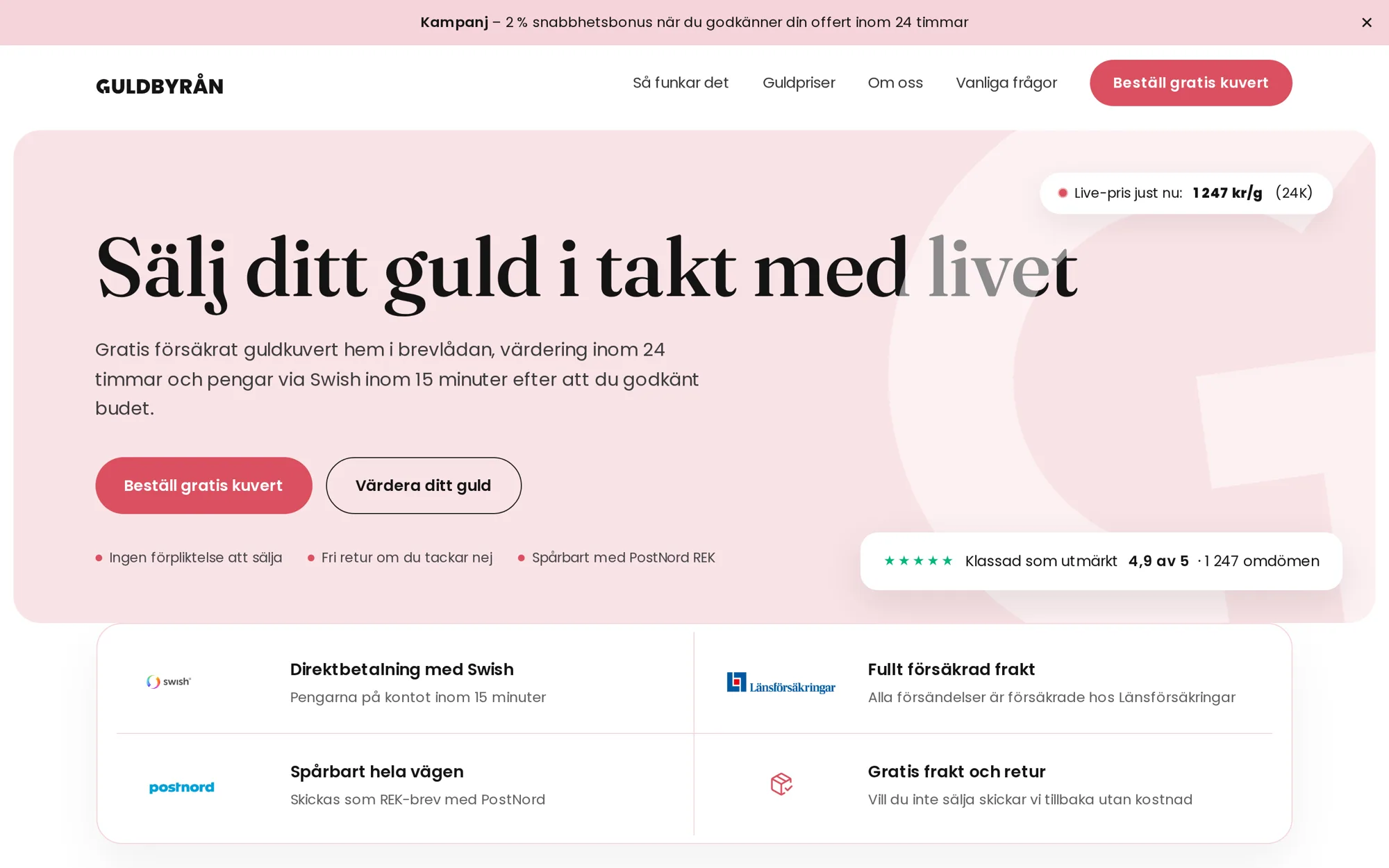 Case: Guldbyrån — startsida