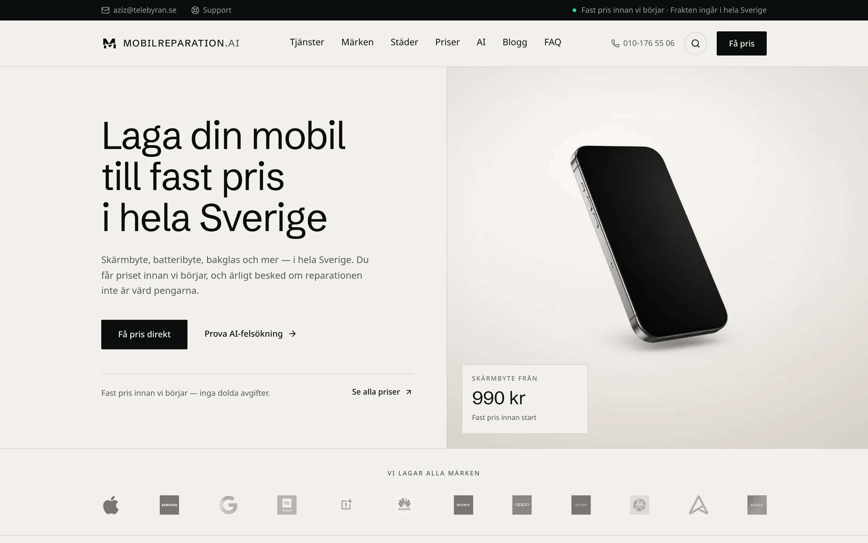 Case: Mobilreparation.ai — startsida