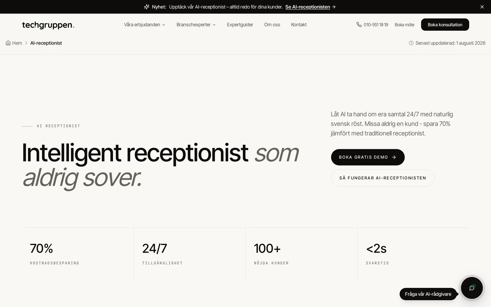 Techgruppens sida för AI-receptionist