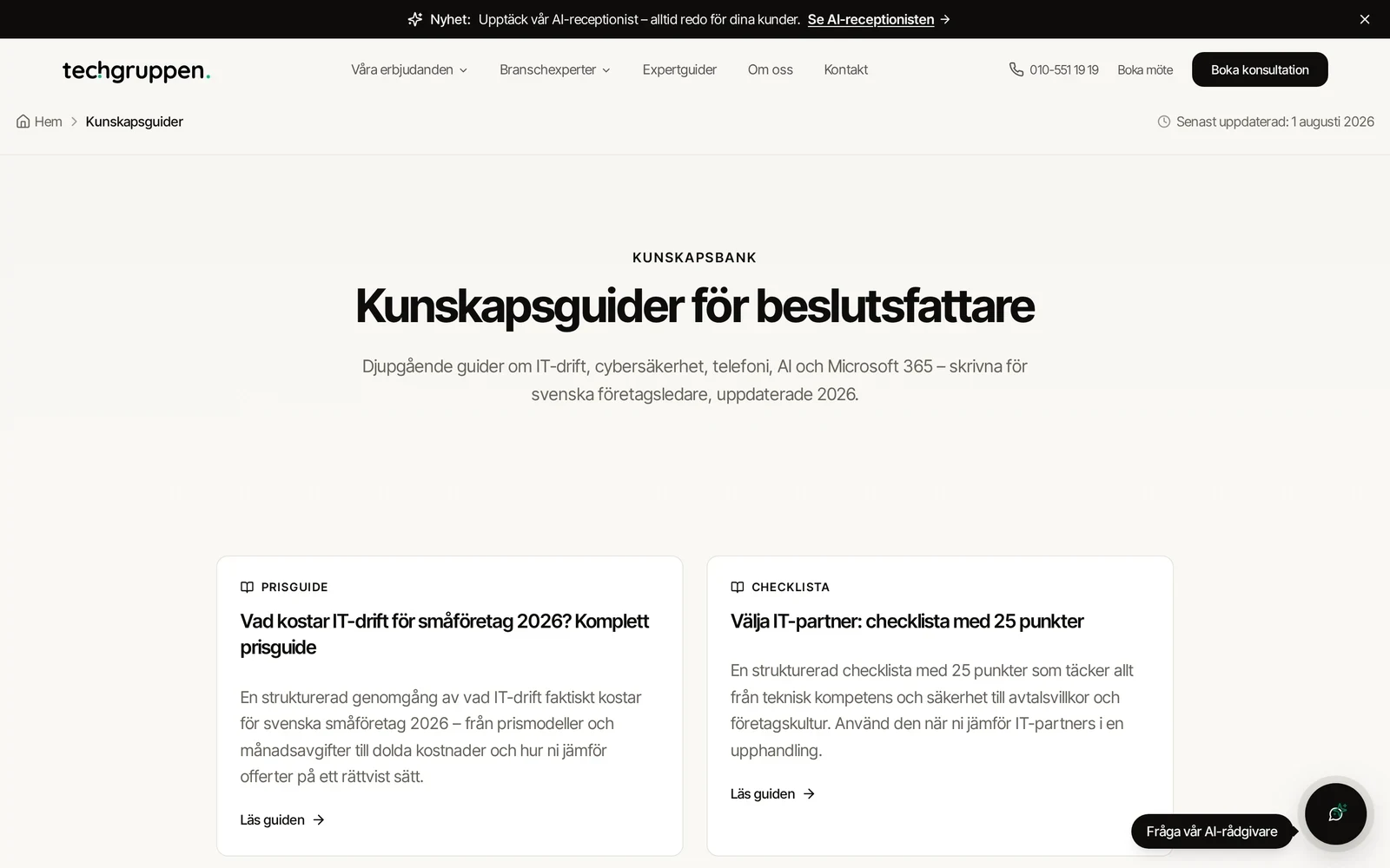 Techgruppens kunskapsnav med expertguider